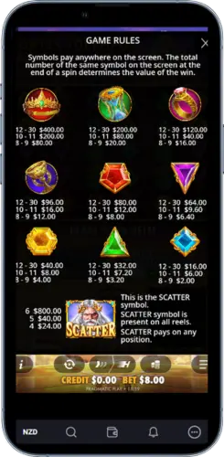 Gates of Olympus bet settings panel showing coin value and total bet controls
